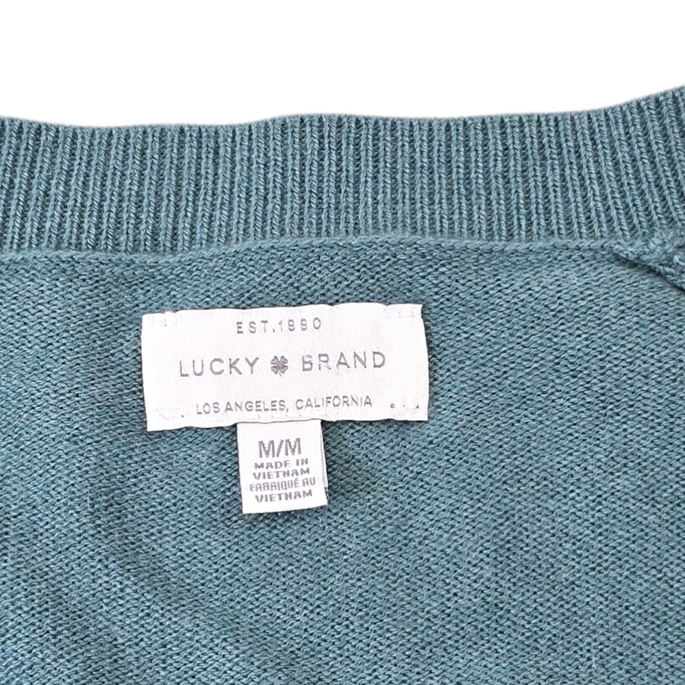 Lucky Brand Sweater M Mint Blue Cotton Blend V-Neck Raglan Classic Minimalist - Picture 5 of 10